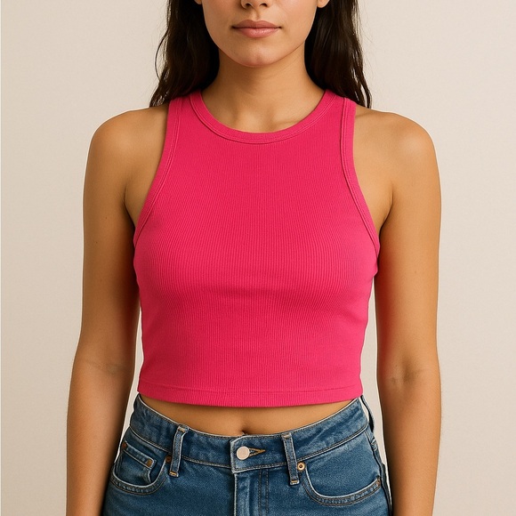 Zara Bright Pink Ribbed Top - Picture 1 of 6